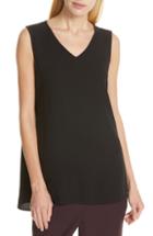 Women's Eileen Fisher V-neck Long Silk Shell, Size - Black