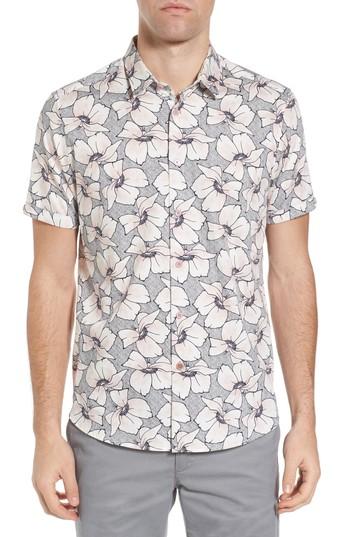Men's Ted Baker London Bigflo Floral Short Sleeve Sport Shirt (m) - Pink