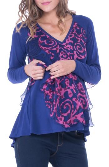 Women's Olian Chiffon Overlay Maternity/nursing Top - Blue