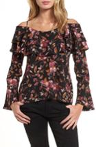 Women's Bp. Ruffle Print Off The Shoulder Blouse - Black