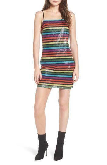 Women's Wayf Lille Rainbow Stripe Sequin Minidress - Red