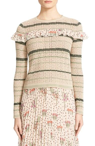 Women's Red Valentino Ruffle Crochet Cotton Sweater