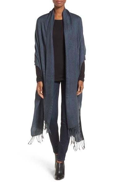 Women's Nordstrom Fringe Textured Wrap, Size - Blue