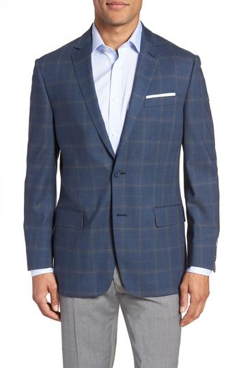 Men's Hart Schaffner Marx Jetsetter Classic Fit Plaid Stretch Wool Sport Coat L - Blue