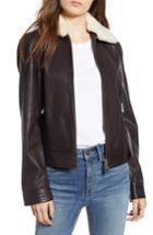 Women's Lamarque Leather Flight Jacket With Removable Genuine Shearling Collar