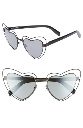 Women's Saint Laurent Sl197 Loulou 57mm Heart Shaped Sunglasses - Black