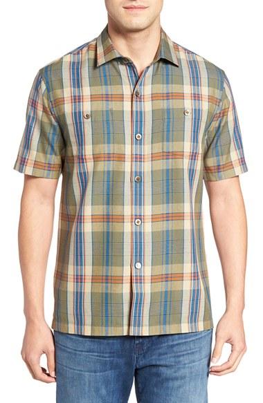 Men's Tommy Bahama Paratay Original Fit Plaid Silk Camp Shirt - Green