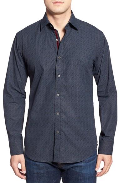 Men's Bugatchi Classic Fit Paisley Sport Shirt, Size - Blue