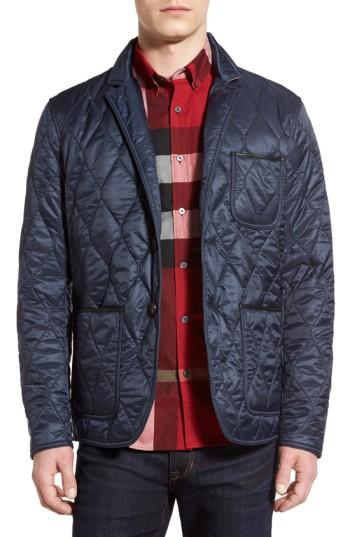 Men's Burberry Gillington Water Resistant Quilted Jacket, Size - Blue