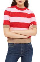 Women's Topshop Metallic Stripe Crop Sweater Us (fits Like 0) - Pink