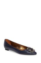 Women's Manolo Blahnik Hangisi Embellished Pointy Toe Flat Us / 37eu - Blue