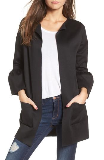 Women's Cotton Emporium Ruffle Sleeve Cardigan - Black