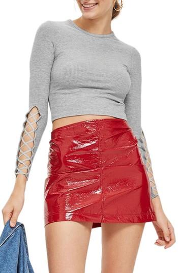 Women's Topshop Lattice Sleeve Ribbed Top Us (fits Like 0) - Grey
