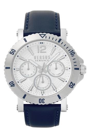Men's Versus By Versace Steenberg Multifunction Leather Strap Watch, 45mm