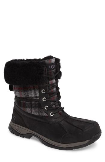 Men's Ugg Butte Boot With Faux Fur Trim .5 M - Black
