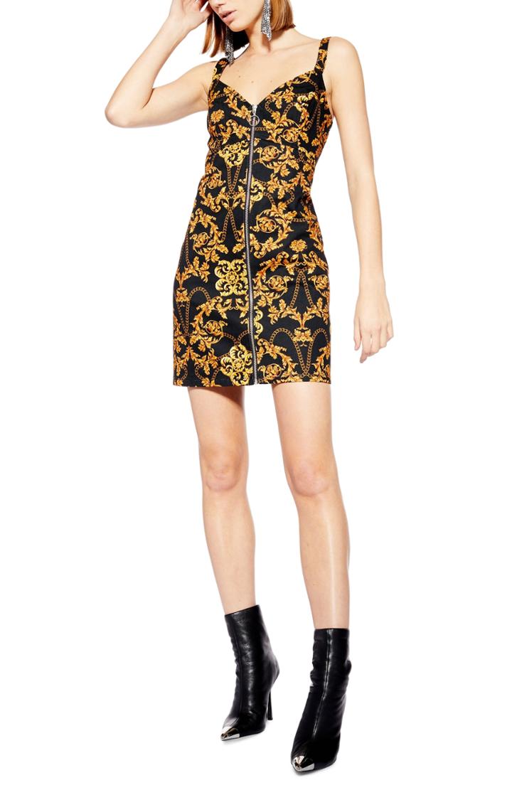 Women's Topshop Chain Print Denim Dress Us (fits Like 0) - Black