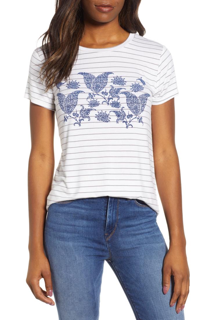 Women's Lucky Brand Stripe Paisley Tee - Blue