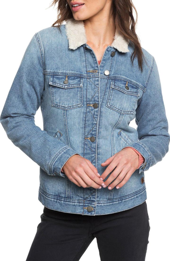 Women's Roxy Sandy Faux Shearling Lined Denim Jacket - Blue