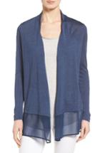 Petite Women's Nic+zoe Chiffon Trim Cardigan, Size P - Blue