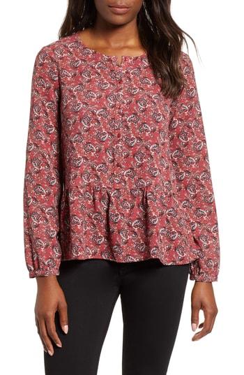 Women's Gibson Front Button Peplum Blouse - Red