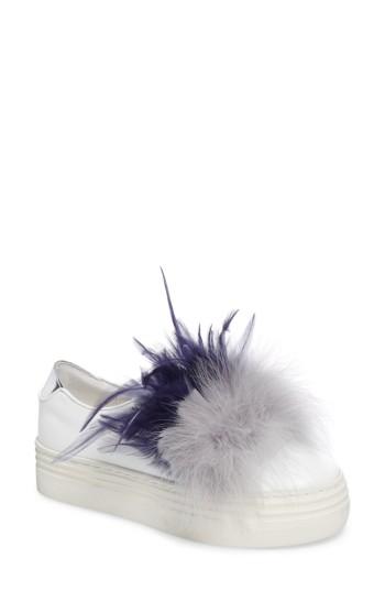 Women's Here/now Tina Feathered Slip-on Sneaker M - White