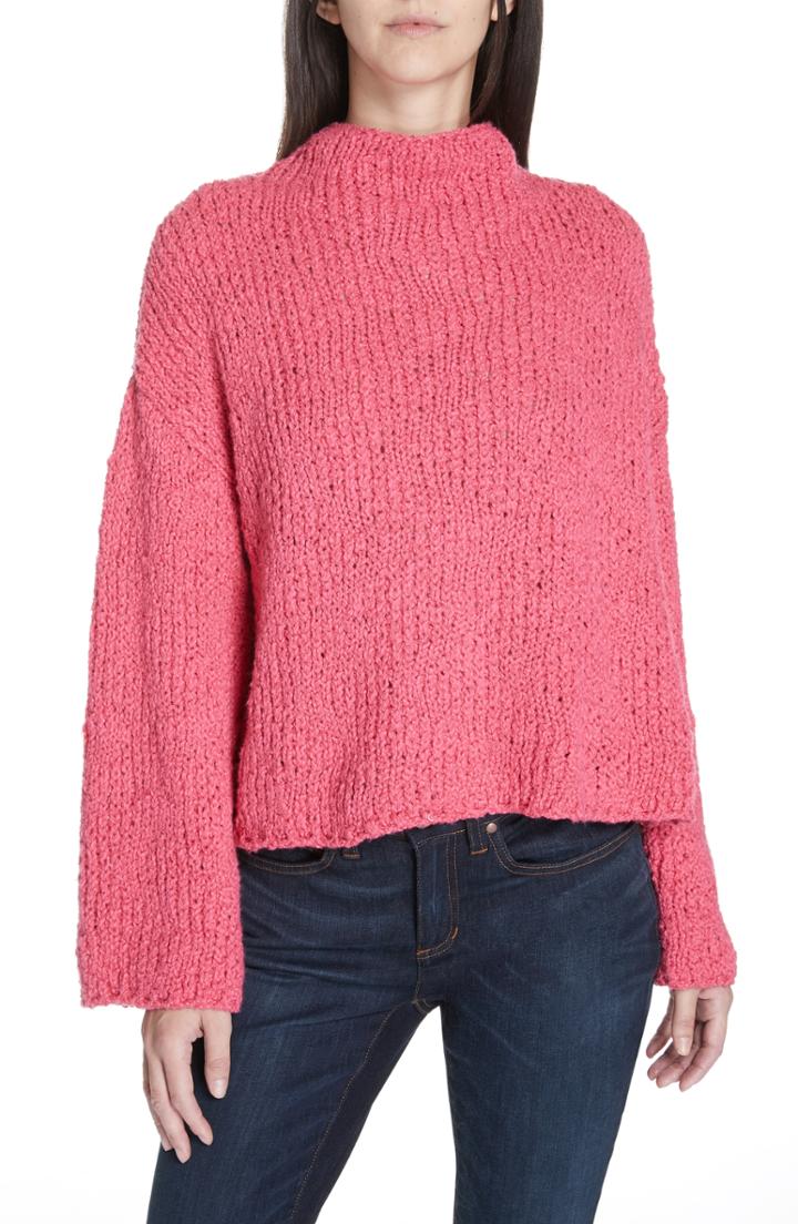 Women's Eileen Fisher Funnel Neck Cotton Sweater, Size - Pink