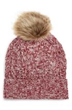 Women's Sole Society Cable Knit Beanie With Faux Fur Pom - Red