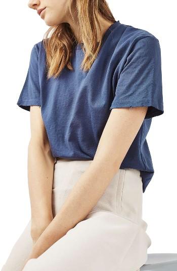 Women's Topshop Distressed Edge Tee Us (fits Like 2-4) - Blue