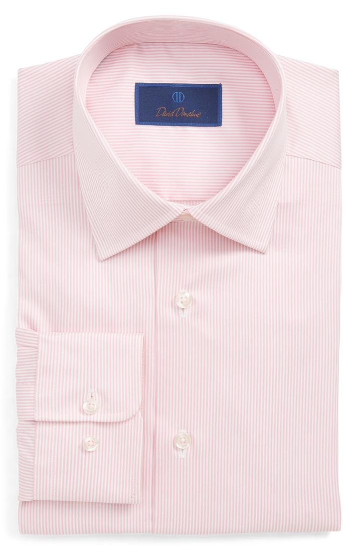 Men's David Donahue Regular Fit Stripe Dress Shirt .5 - 34/35 - Pink