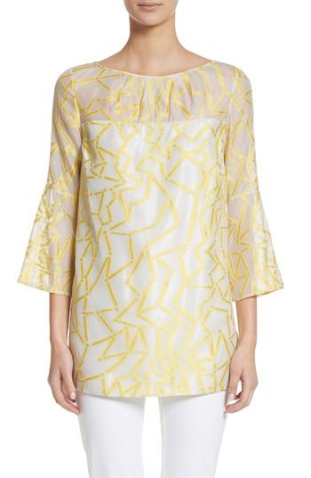 Women's St. John Collection Abstract Organza Fil Coupe Top - Yellow