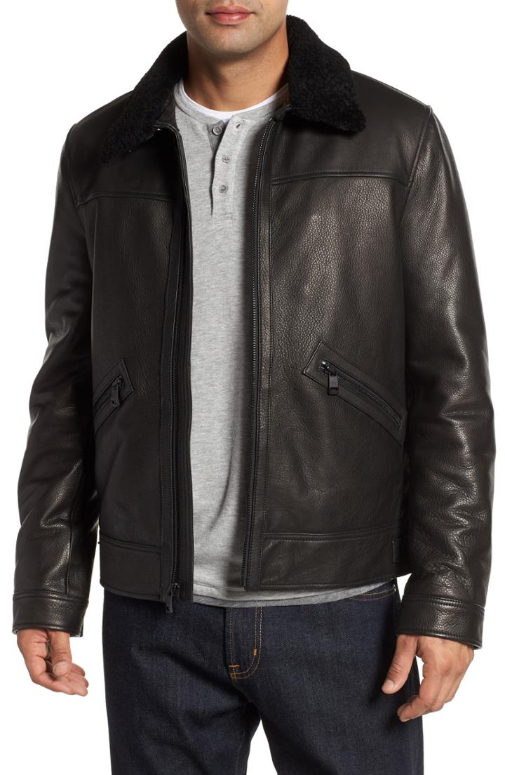 Men's Andrew Marc Kilmer Genuine Shearling Bomber Jacket