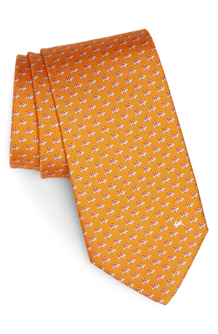 Men's Salvatore Ferragamo Gaudio Print Silk Tie, Size - Orange
