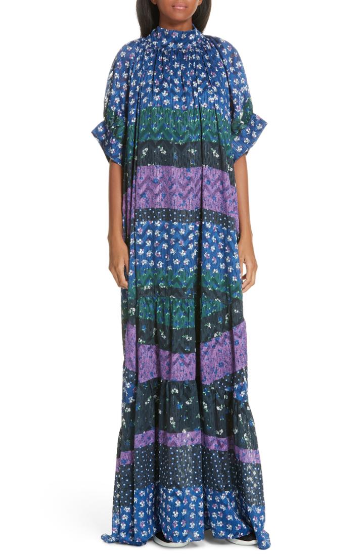 Women's Opening Ceremony Mixed Floral Print Maxi Dress /small - Blue