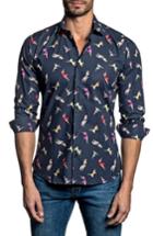 Men's Jared Lang Trim Fit Lady Print Sport Shirt - Blue