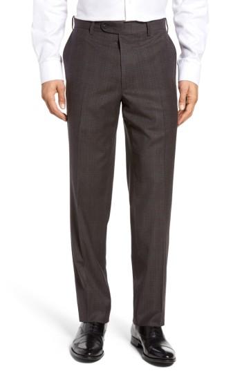 Men's Jb Britches Flat Front Plaid Wool Trousers R - Brown