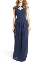 Women's Hayley Paige Occasions Cap Sleeve Lace & Chiffon Gown - Blue