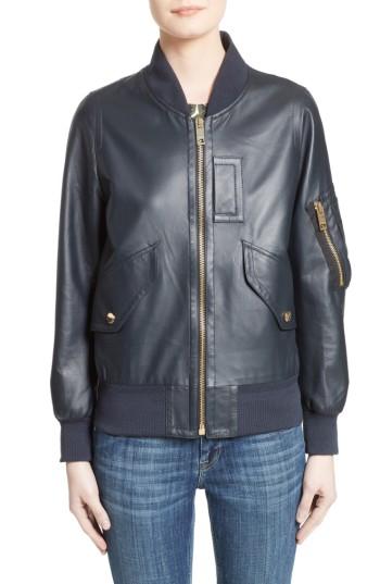 Women's Burberry Penhale Leather Jacket - Blue