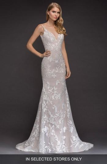 Women's Blush By Hayley Paige Nessy Embroidered Trumpet Gown, Size In Store Only - Ivory