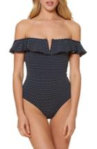 Women's Red Carter Off-the-shoulder One-piece Swimsuit - Black