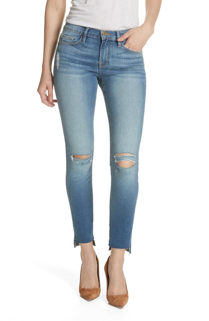 Women's Frame Le Skinny De Jeanne Ripped Step Hem Jeans