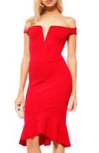 Women's Missguided Bardot Off The Shoulder Sheath Dress Us / 8 Uk - Red