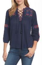 Women's Lucky Brand Embroidered Lace-up Top