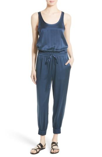 Women's Theory Hekuba Silk Jumpsuit, Size - Blue