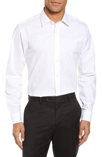 Men's Nordstrom Men's Shop Tech-smart Trim Fit Stretch Solid Dress Shirt - 34/35 - White