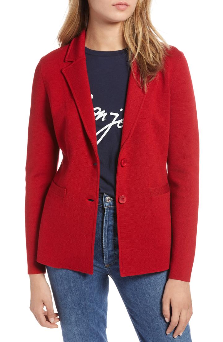 Women's 1901 Stretch Wool Blend Sweater Blazer, Size - Red
