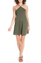 Women's Love, Fire Rib Knit Y-neck Dress - Green