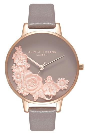 Women's Olivia Burton Floral Bouquet Leather Strap Watch, 38mm