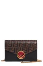 Women's Fendi Logo Calfskin Leather Wallet On A Chain - Brown