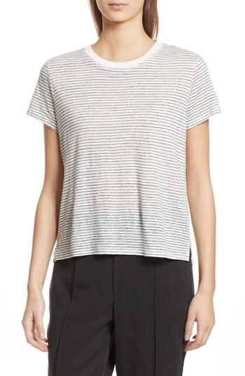 Women's Atm Anthony Thomas Melillo Schoolboy Stripe Linen Tee - White