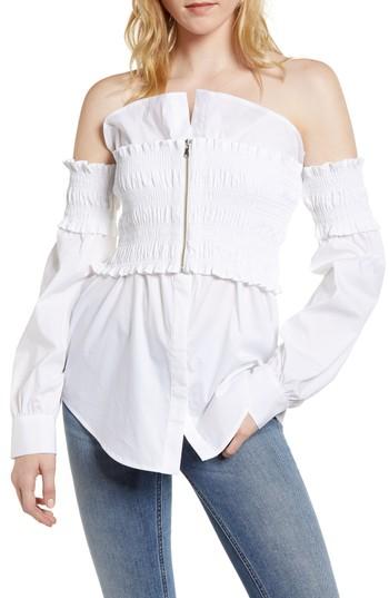 Women's Trouve Smocked Corset Shirt, Size - White